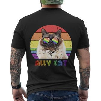 Lgbtq Ally Cat Rainbow Gay Pride Flag Lgbt Gift V2 Men's Crewneck Short Sleeve Back Print T-shirt - Monsterry
