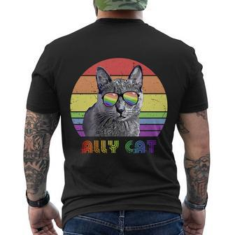 Lgbtq Ally Cat Rainbow Gay Pride Flag Lgbt Gift V4 Men's Crewneck Short Sleeve Back Print T-shirt - Monsterry