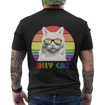 Lgbtq Ally Cat Rainbow Gay Pride Flag Lgbt Gift V5 Men's Crewneck Short Sleeve Back Print T-shirt - Monsterry CA