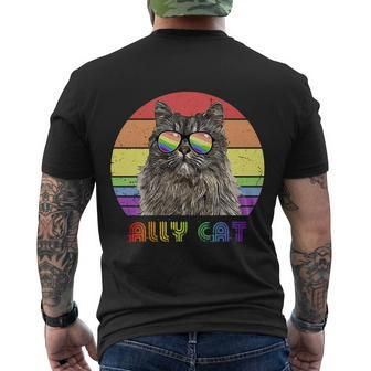 Lgbtq Ally Cat Rainbow Gay Pride Flag Lgbt Gift V7 Men's Crewneck Short Sleeve Back Print T-shirt - Monsterry