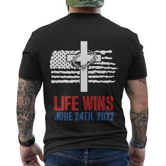 Life Wins June 24 2022 American Flag Jesus Cross Pro Life Men's Crewneck Short Sleeve Back Print T-shirt - Monsterry