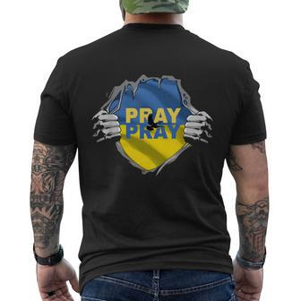 Love And Pray Support For Ukraine Ukrainian Flag Gift Men's Crewneck Short Sleeve Back Print T-shirt - Monsterry DE