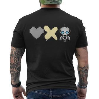 Love Death Robots Yellow Pixel Heart X And Cute Robot Men's Crewneck Short Sleeve Back Print T-shirt - Monsterry