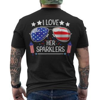 I Love Her Sparklers Matching Couple 4Th Of July Sunglasses Men's T-shirt Back Print - Seseable
