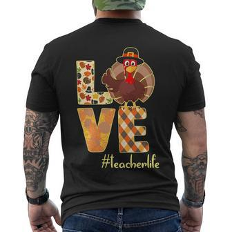 Love Teacher Life Turkey Thanksgiving Tshirt Men's Crewneck Short Sleeve Back Print T-shirt - Monsterry
