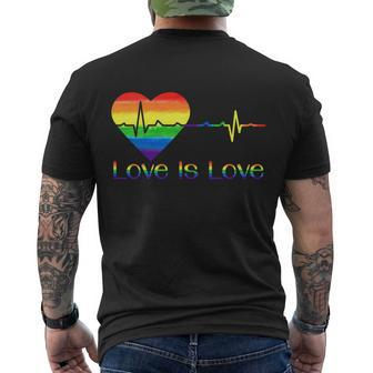 Lovely Lgbt Gay Pride Heartbeat Lesbian Gays Love Is Love Cool Gift Men's Crewneck Short Sleeve Back Print T-shirt - Monsterry