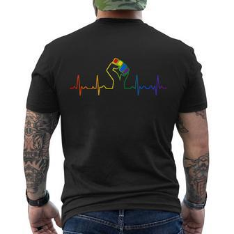 Lovely Lgbt Gay Pride Power Fist Heartbeat Lgbtq Lesbian Gay Meaningful Gift Men's Crewneck Short Sleeve Back Print T-shirt - Monsterry