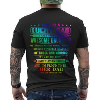 Im A Lucky Dad I Have A Awesome Daughter Shes Stubborn Men's T-shirt Back Print - Thegiftio UK