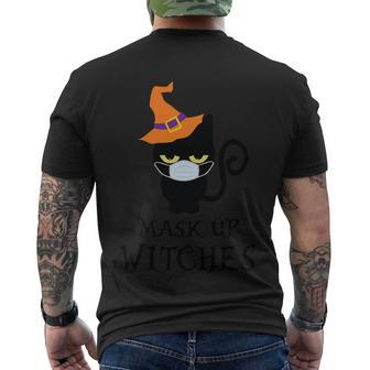 Mask Up Witches Cat Halloween Quote Men's Crewneck Short Sleeve Back Print T-shirt - Monsterry AU