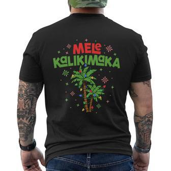 Mele Kalikimaka Hawaiian Christmas Palm Tree Lights Xmas Men's T-shirt Back Print - Thegiftio UK