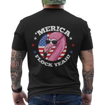 Merica 4Th Of July Flamingo Flock Patriotic American Flag Men's Crewneck Short Sleeve Back Print T-shirt - Monsterry UK