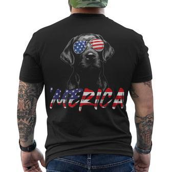 Merica Black Labrador 4Th Of July American Flag Lab Dog Men's T-shirt Back Print - Seseable