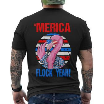 Merica Flock Yeah 4Th July Funny Patriotic Flamingo Men's Crewneck Short Sleeve Back Print T-shirt - Monsterry UK