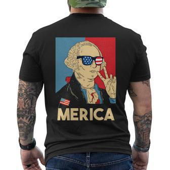 Merica George Washington 4Th Of July Usa Flag Funny American Gift Men's Crewneck Short Sleeve Back Print T-shirt - Monsterry AU