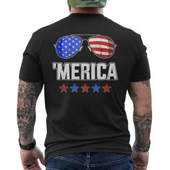 Merica Sunglasses With Usa Flag For Independence Day Men's Back Print T-shirt | Mazezy CA