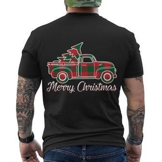 Merry Christmas Plaid Truck And Tree Men's Crewneck Short Sleeve Back Print T-shirt - Monsterry UK