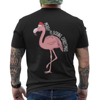 Merry Flocking Xmas Tropical Flamingo Christmas In July Men's Crewneck Short Sleeve Back Print T-shirt - Monsterry DE