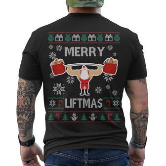 Merry Liftmas Ugly Christmas Men's Crewneck Short Sleeve Back Print T-shirt - Monsterry CA