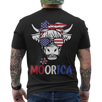 Moorica Highland Cow 4Th Of July Usa Patriotic Cow V2 Men's T-shirt Back Print - Seseable