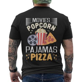 Movies Popcorn Pajamas Pizza Movie Evening Lover Gift Men's Crewneck Short Sleeve Back Print T-shirt - Monsterry DE