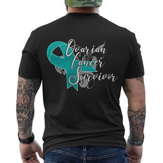 Ovarian Cancer Survivor Awareness Ribbon Men's Crewneck Short Sleeve Back Print T-shirt - Monsterry