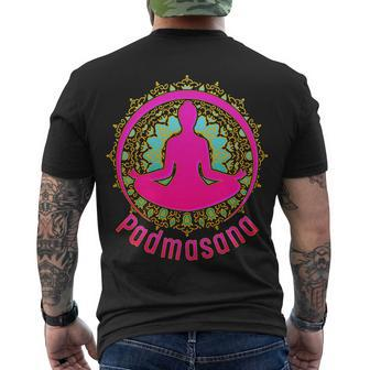 Padmasana Yoga Lotus Pose Men's Crewneck Short Sleeve Back Print T-shirt - Monsterry