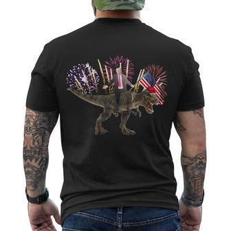 Patriotic Donald Trump On A Dinosaur Men's Crewneck Short Sleeve Back Print T-shirt - Monsterry