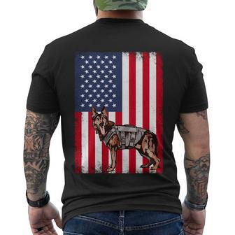 Patriotic German Shepherd American Flag Grunge Dog Lover Gift Men's Crewneck Short Sleeve Back Print T-shirt - Monsterry