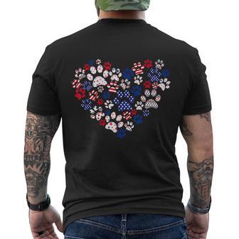 Patriotic Heart American Flag 4Th Of July Dog Paw Prints Men's Crewneck Short Sleeve Back Print T-shirt - Monsterry