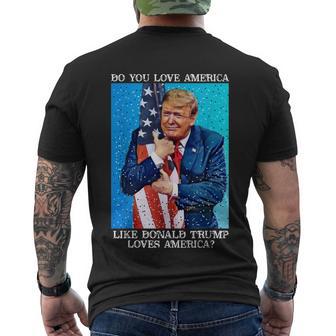 Patriotic Trump Hugging Flag Pro Trump Republican Gifts Men's Crewneck Short Sleeve Back Print T-shirt - Monsterry DE