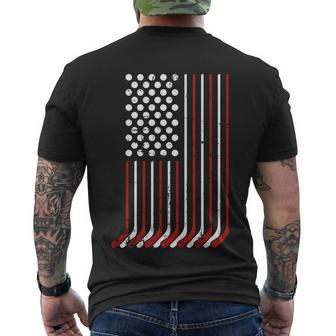 Patriotic Us American Hockey Sticks And Stars Stripes Flag Gift Men's Crewneck Short Sleeve Back Print T-shirt - Monsterry