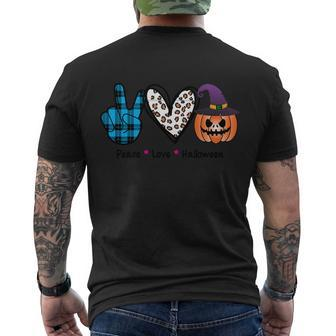Peace Love Halloween Funny Halloween Quote V3 Men's Crewneck Short Sleeve Back Print T-shirt - Monsterry AU