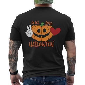 Peace Love Halloween Pumpkin Halloween Quote Men's Crewneck Short Sleeve Back Print T-shirt - Monsterry AU
