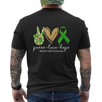 Peace Love Hope Mental Health Awareness Green Ribbon Men's Crewneck Short Sleeve Back Print T-shirt - Monsterry CA
