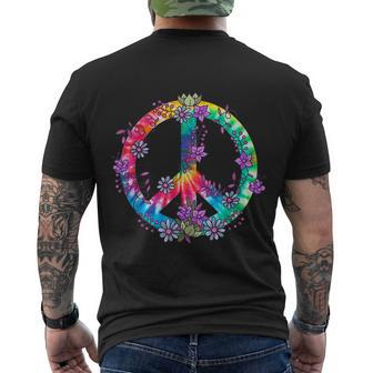 Peace Sign Love Flowers 60S 70S Tie Dye Hippie Costume Men's Crewneck Short Sleeve Back Print T-shirt - Monsterry CA