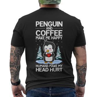 Penguin And Coffee Make More Happy Coffee And Penguin Lover Gift Men's Crewneck Short Sleeve Back Print T-shirt - Monsterry