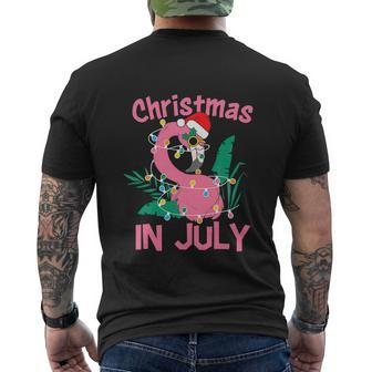 Pink Flamingo In Santa Hat Funny Christmas In July Men's Crewneck Short Sleeve Back Print T-shirt - Monsterry