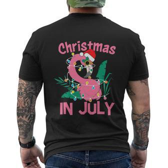 Pink Flamingo In Santa Hat Funny Christmas In July V2 Men's Crewneck Short Sleeve Back Print T-shirt - Monsterry