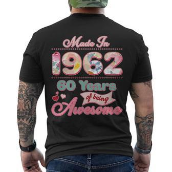Pink Floral Made In 1962 60 Years Of Being Awesome Birthday Men's Crewneck Short Sleeve Back Print T-shirt - Monsterry