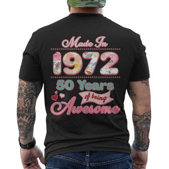Pink Floral Made In 1972 50 Years Of Being Awesome Birthday Men's Crewneck Short Sleeve Back Print T-shirt - Monsterry AU
