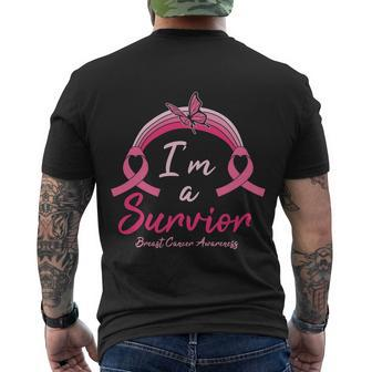 Pink Ribbon Butterfly Heart Im A Survivor Breast Caner Men's Crewneck Short Sleeve Back Print T-shirt - Monsterry DE