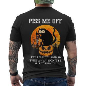 Piss Me Off I Will Slap You So Hard Black Cat Pumpkin Men's T-shirt Back Print - Seseable