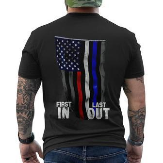 Police Fire Ems First Responder American Flag Men's Crewneck Short Sleeve Back Print T-shirt - Monsterry