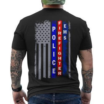 Police Firefighter Ems American Flag Men's Crewneck Short Sleeve Back Print T-shirt - Monsterry DE