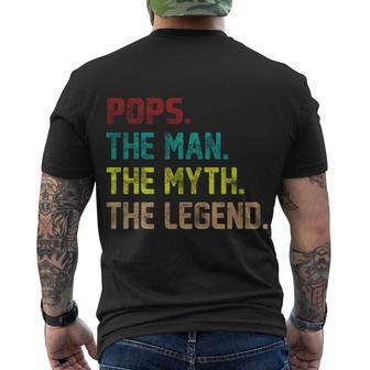 Pops The Man The Myth The Legend Funny Grandpa Tshirt Men's Crewneck Short Sleeve Back Print T-shirt - Monsterry DE