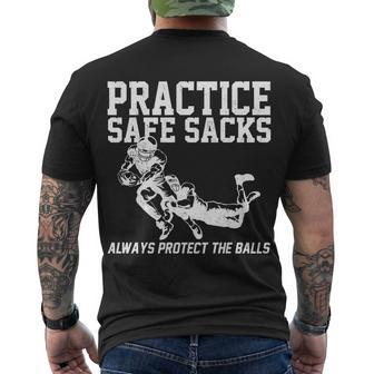 Practice Safe Sacks Funny Football Tshirt Men's Crewneck Short Sleeve Back Print T-shirt - Monsterry CA