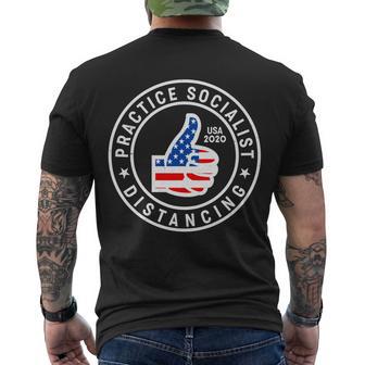 Practice Socialist Distancing Emblem Usa Flag Thumbs Up Tshirt Men's Crewneck Short Sleeve Back Print T-shirt - Monsterry UK