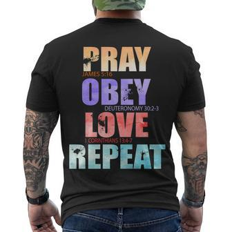 Pray Obey Love Repeat Christian Bible Quote Men's Crewneck Short Sleeve Back Print T-shirt - Monsterry UK