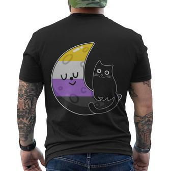 Pride Month Nonbinary Moon Space Cat Lgbt Men's Crewneck Short Sleeve Back Print T-shirt - Monsterry