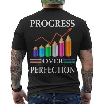Progress Over Perfection Teaching Job Proud Teacher Men's T-shirt Back Print - Thegiftio UK